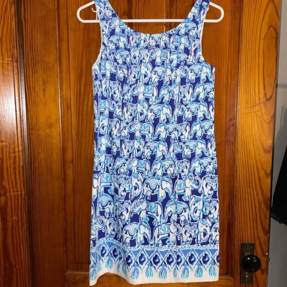 Lilly Pulitzer Cathy Shift Dress Blue Elephants - Picture 1 of 4